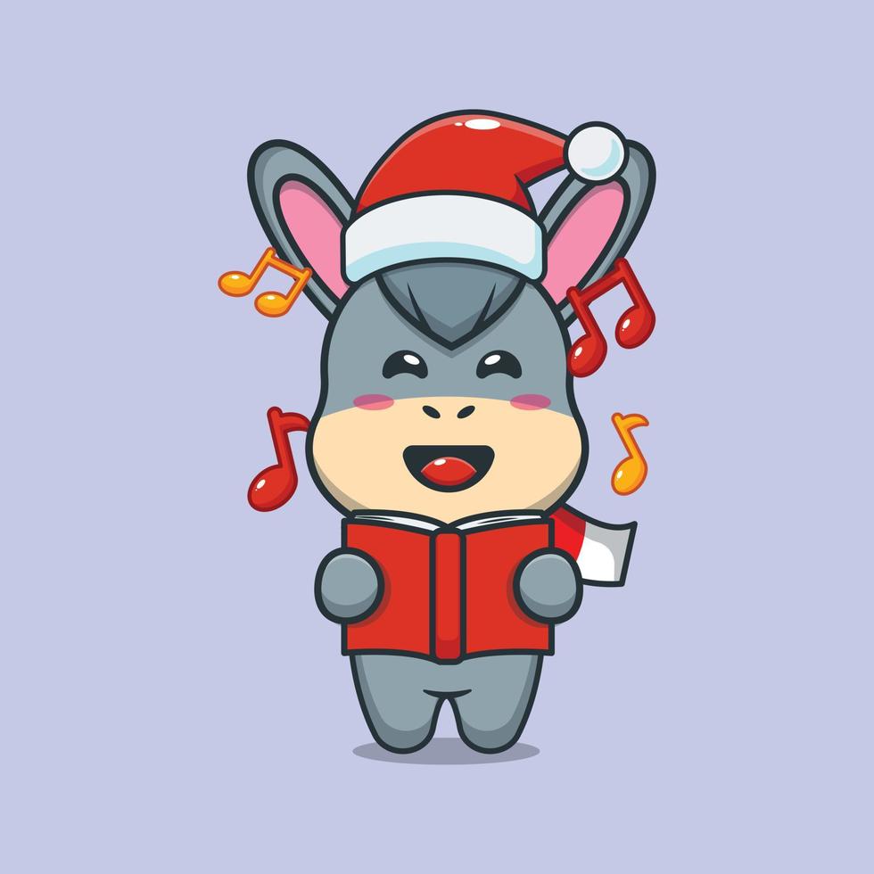 Cute donkey sing a christmas song vector