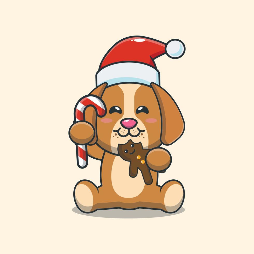 lindo perro comiendo galletas y dulces de navidad vector