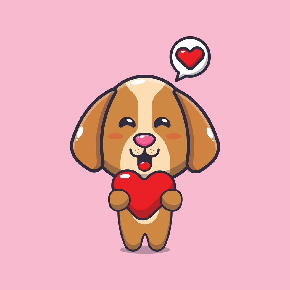 cute dog cartoon character holding love heart vector