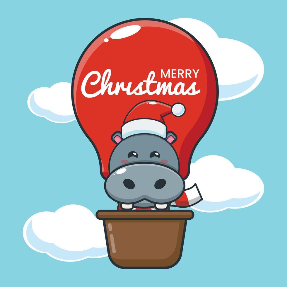 Cute hippo cartoon character fly with air balloon vector