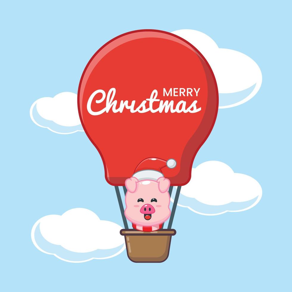 cute pig fly with air balloon vector