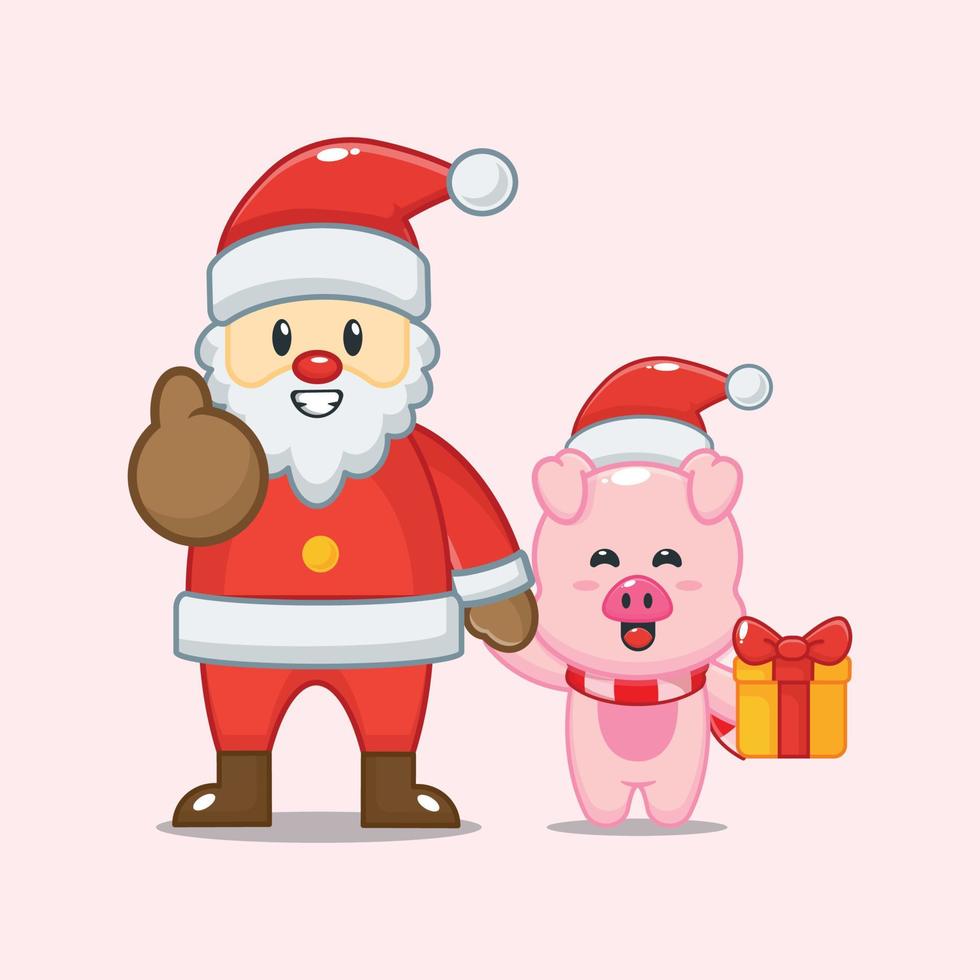 cute pig with santa claus vector