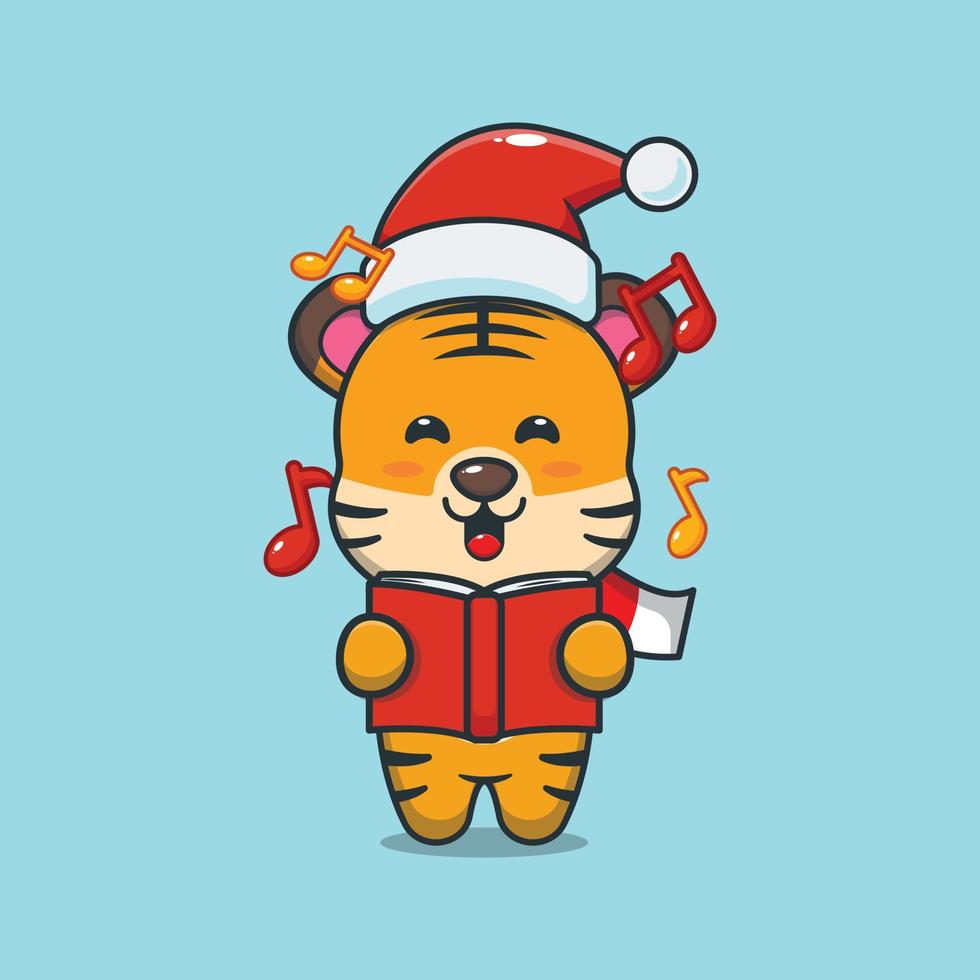 lindo tigre canta una canción de navidad vector