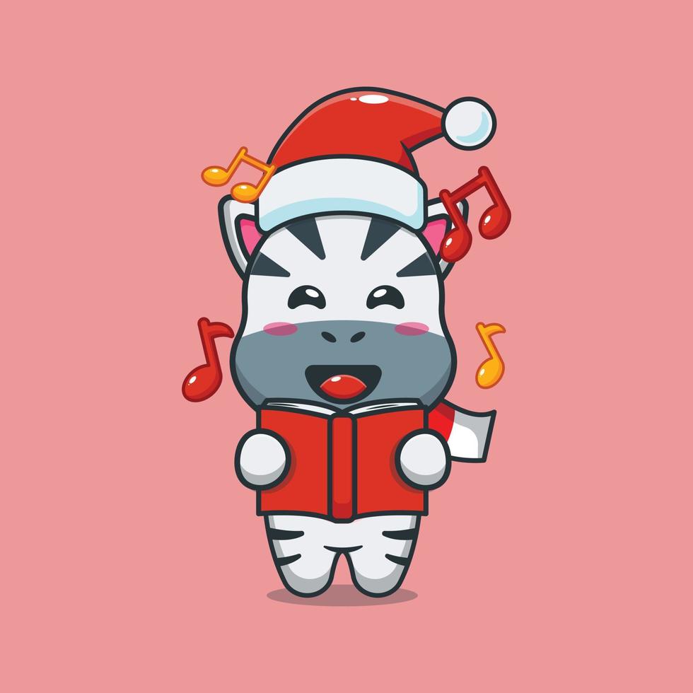 cute zebra sing a christmas song vector