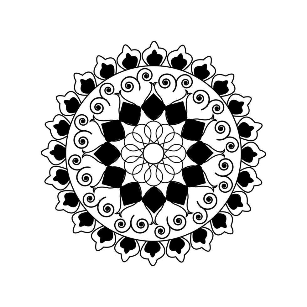 vector de mandala de arte de línea de flores en blanco y negro en diseño de gráficos de ilustración