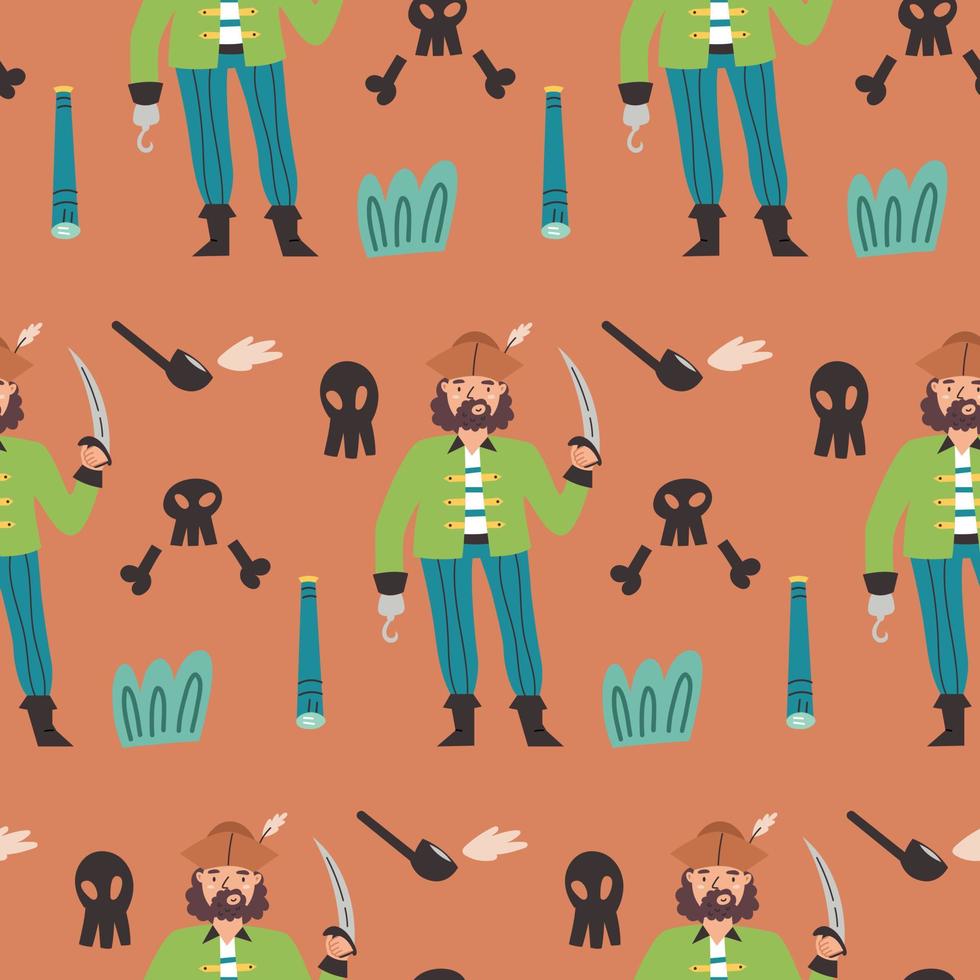 Pattern pirate cmoking pipe skull vector