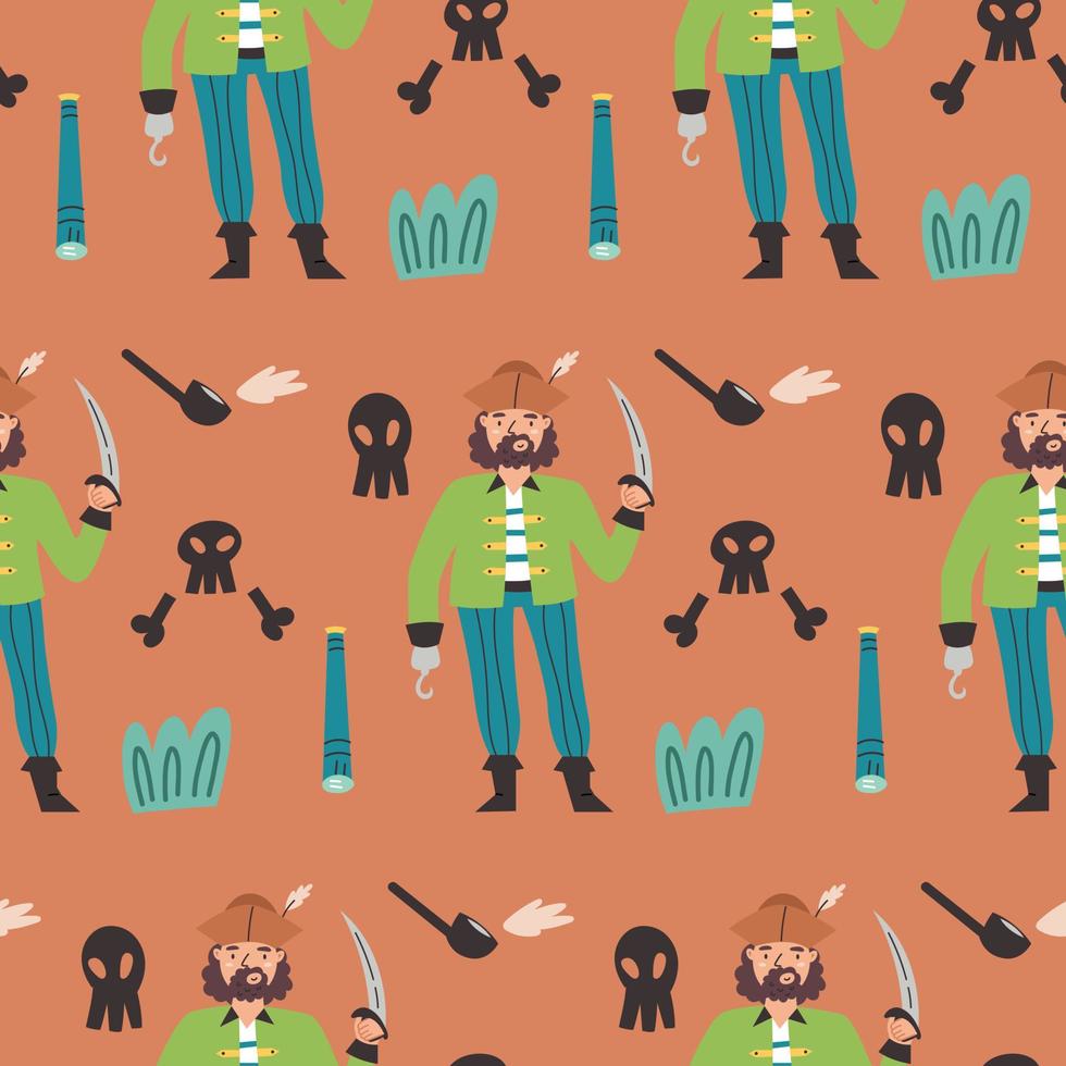 Pattern pirate cmoking pipe skull vector