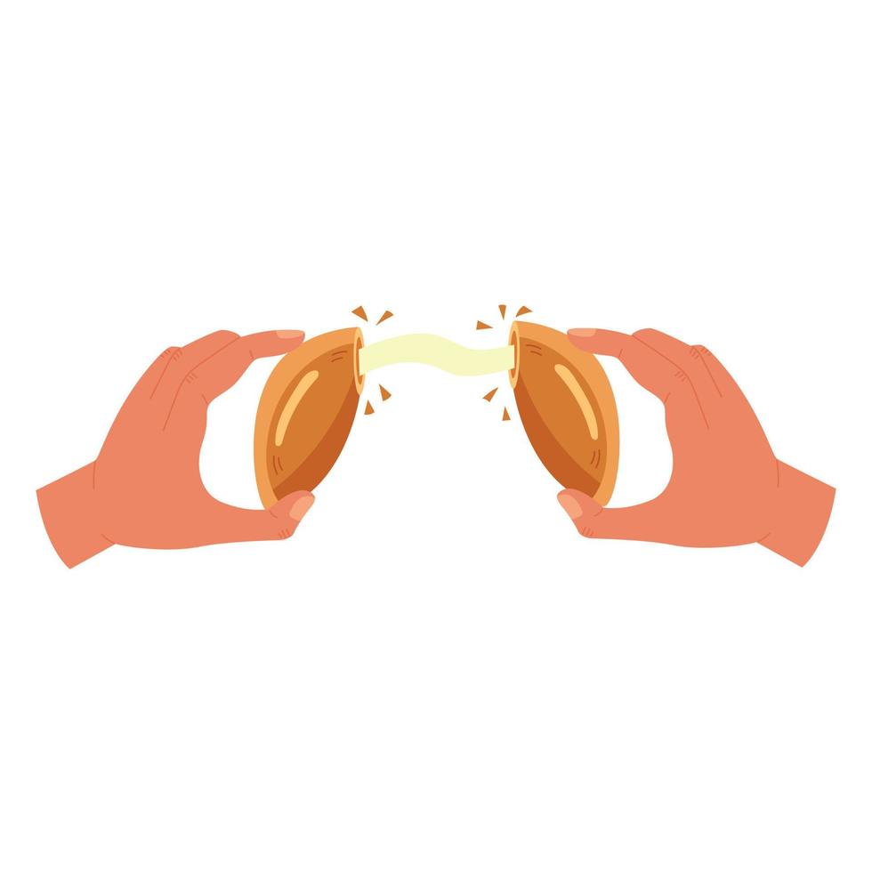 Hands break Chinese fortune cookies vector