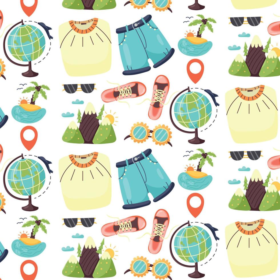 Pattern of tourist clothes island mountains vector