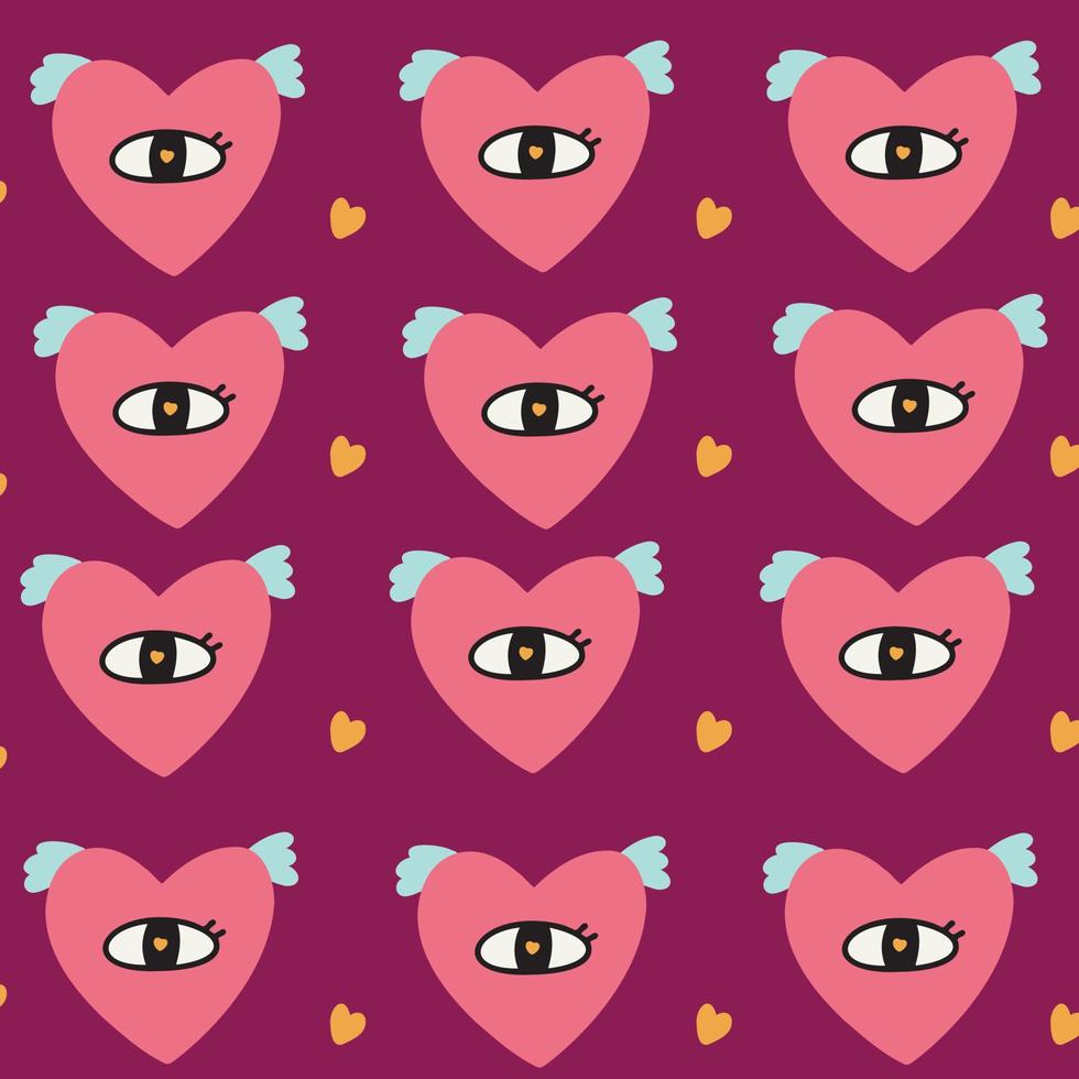 Pattern heart with wings eye vector