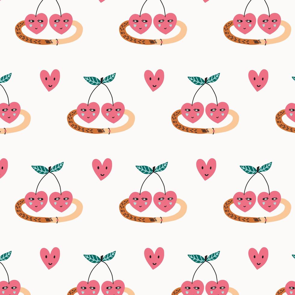 Pattern character cherry heart vector