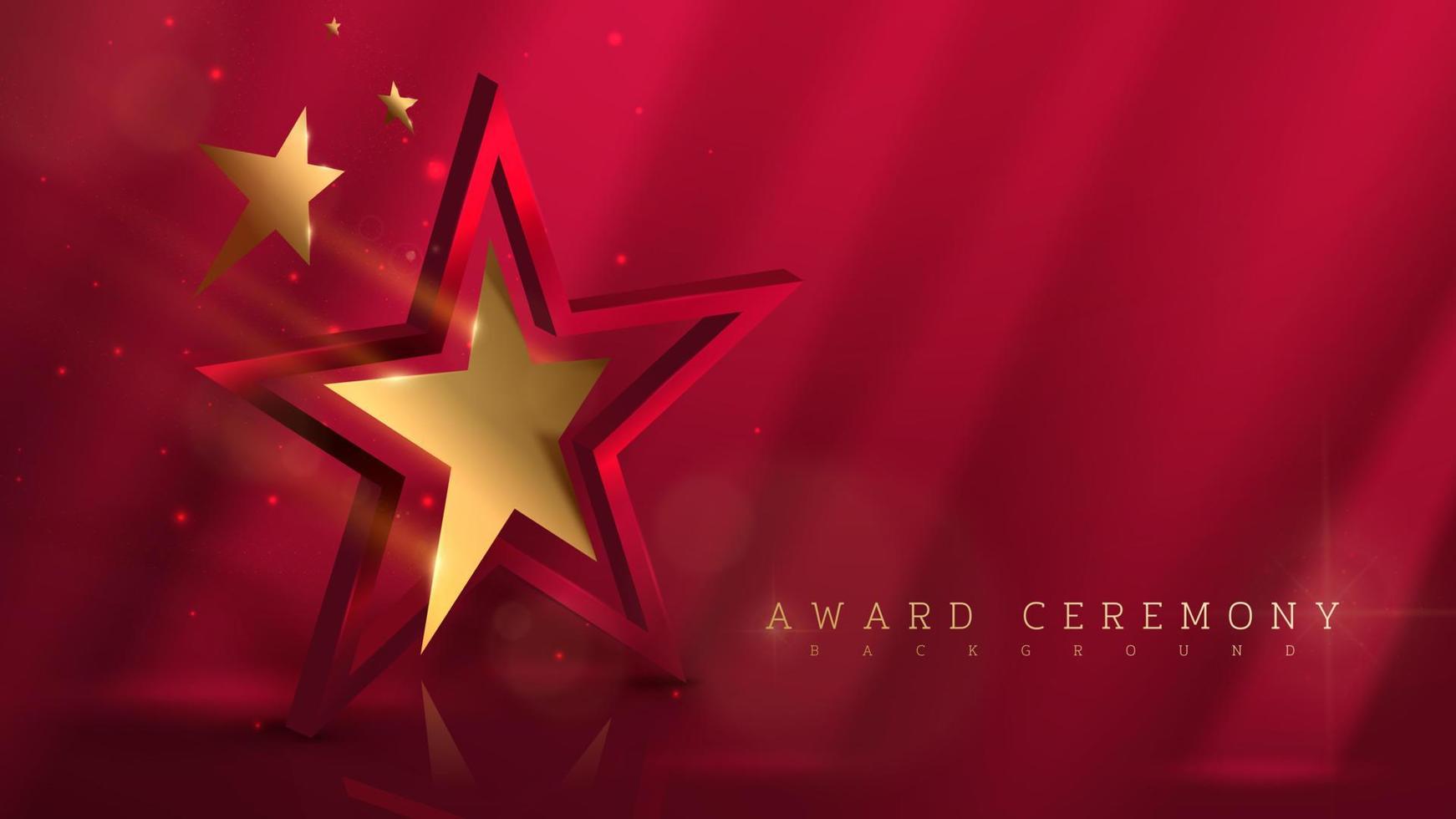 3d golden star with light beam effect element and glitter glow decoration. award ceremony background vector