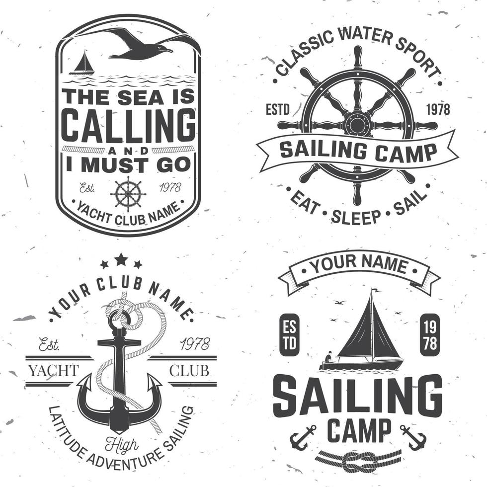 Set of summer sailing camp badge. Vector. Concept for shirt, print or tee. Vintage typography design with black sea anchors and rope knot silhouette. Best Sporting Activity vector