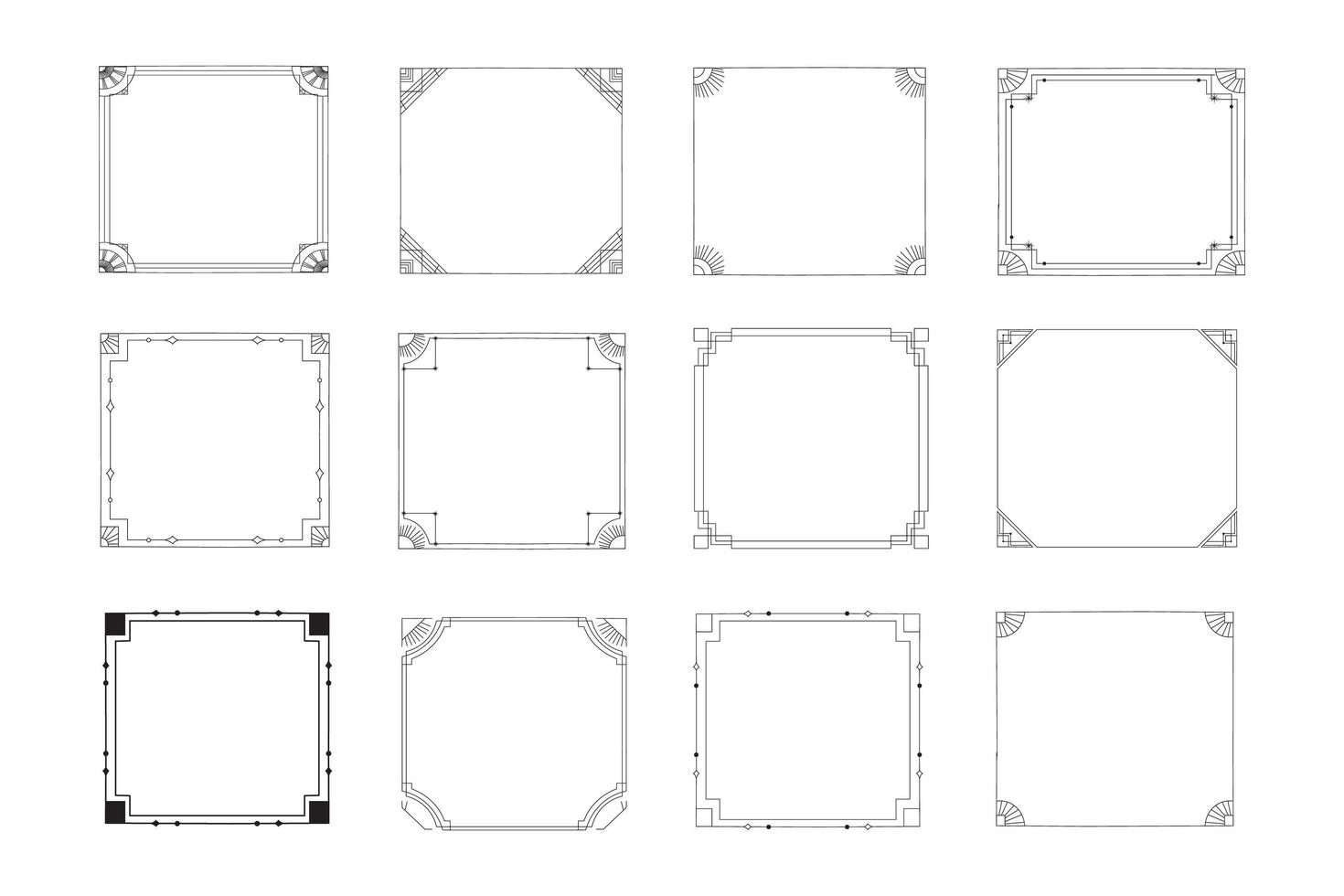 Decorative frames. Ornamental frame, vintage rectangle ornaments and ornate border. Decorative wedding frames, antique museum picture borders or deco devider. Isolated icons vector set