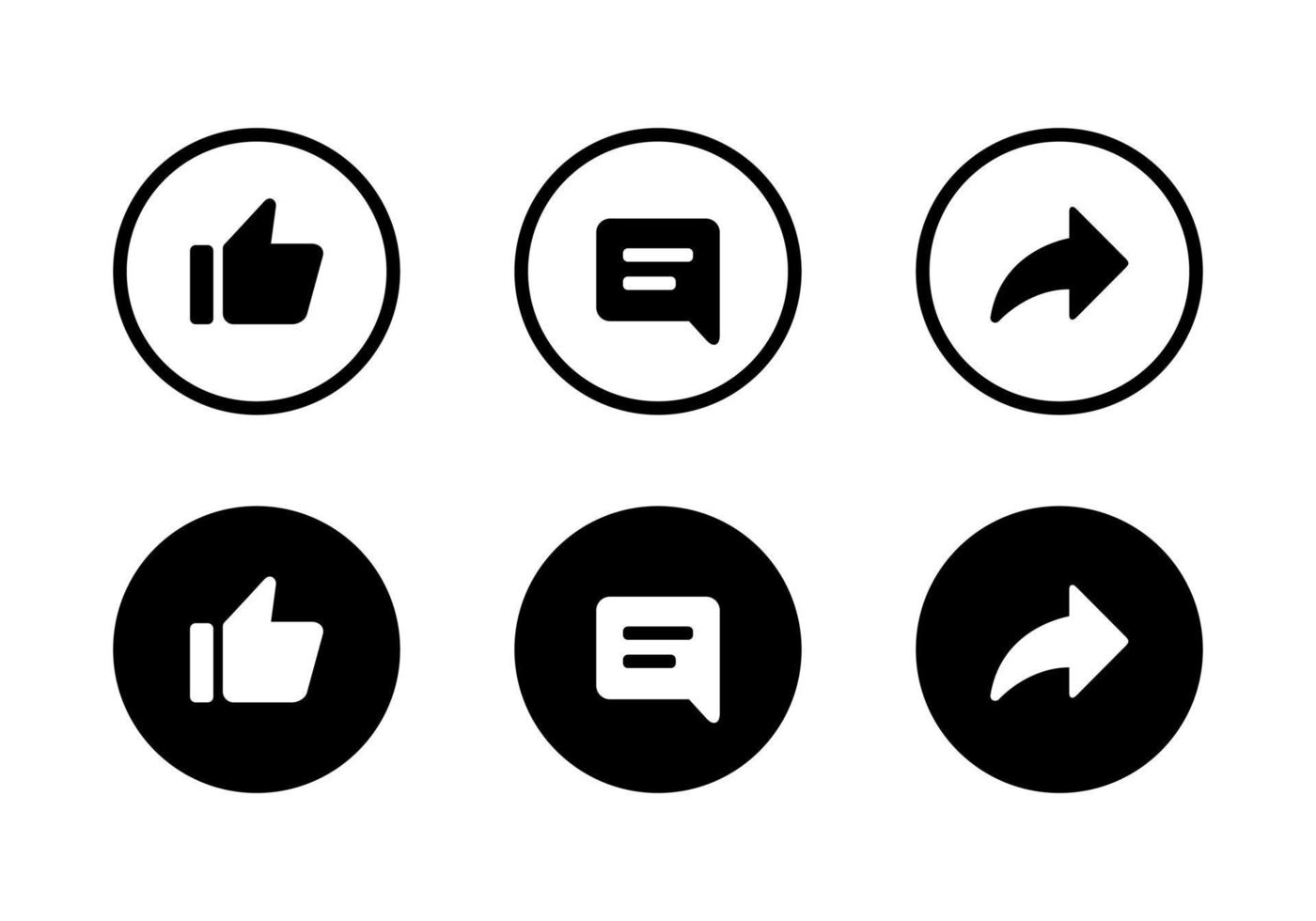 me gusta, comentar y compartir vector icono de botón aislado sobre fondo blanco