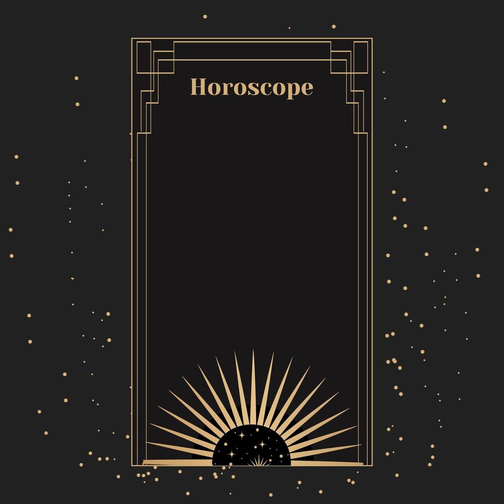 template for a horoscope with the sun. An elegant poster for an esoteric zodiac horoscope for a logo or poster on a black background with stars vector