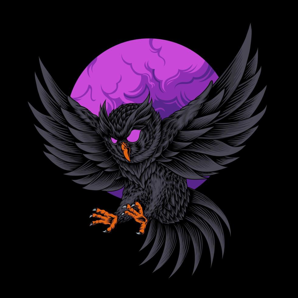 Black owl bird flying vector