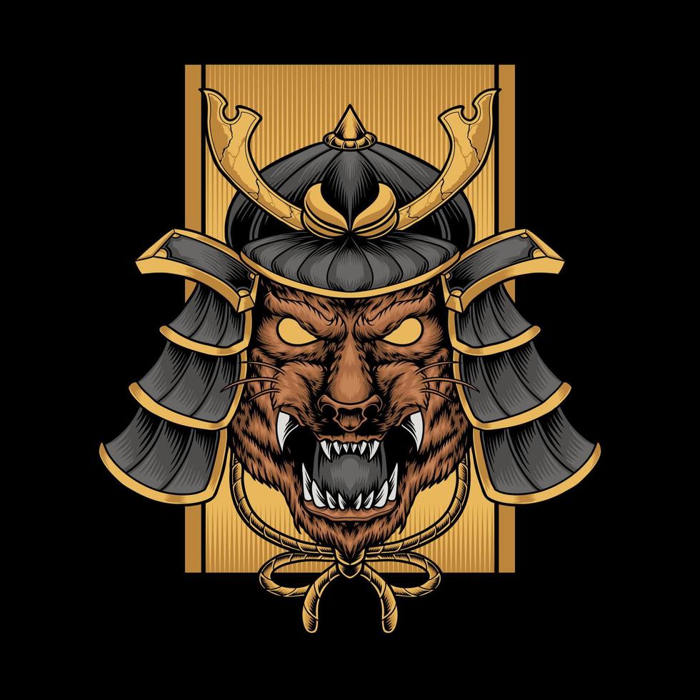Lion head samurai vector