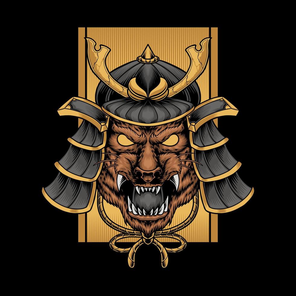 Lion head samurai vector