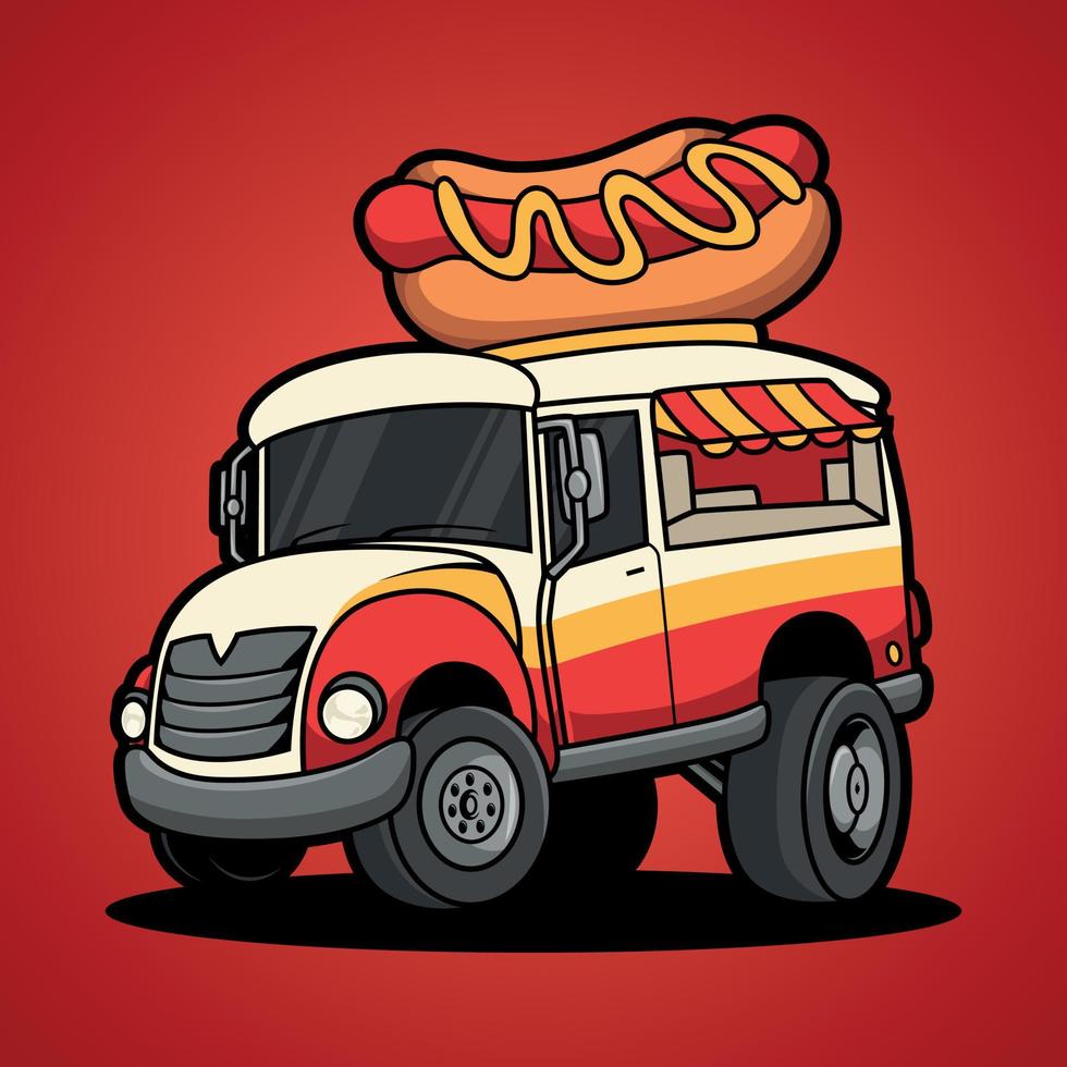 Hotdog truck cartoon vector