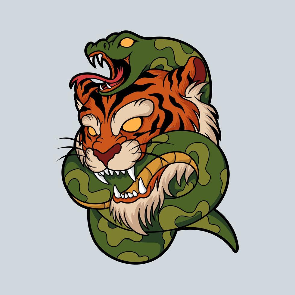 cabeza de tigre y serpiente vector