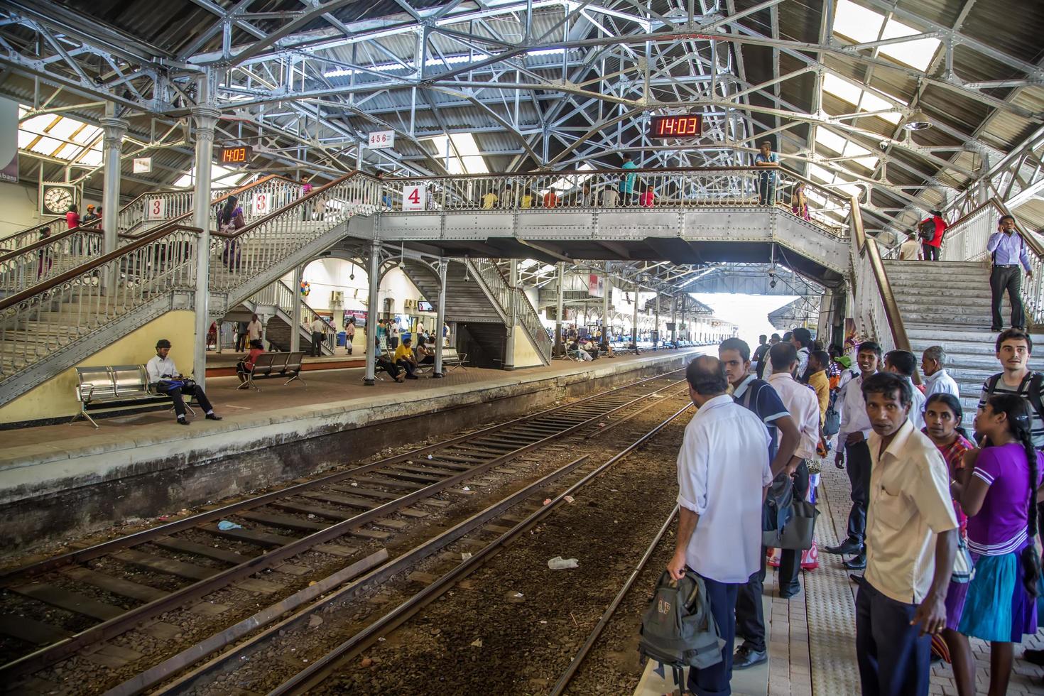 Colombo, Sri Lanka, 2014 - Unidentified passengers at Fort Railway Station in Colombo. Fort Railway Station is a major rail hub in Colombo and was opened in 1908. photo