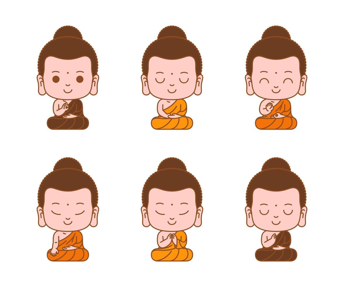 Little buddha cartoon character meditation outline vector