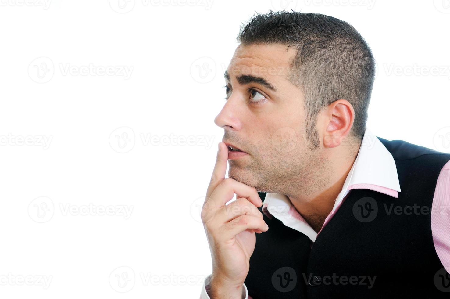 Portrait of a man with half face on shadow photo