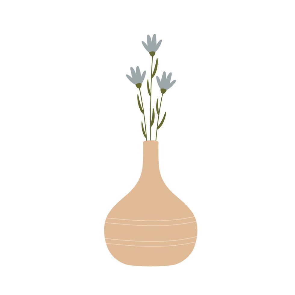 ramos de flores en una jarra de cerámica de moda. Linda elegante simple ilustración botánica plana. primavera verde. ilustración para tarjetas florales, tiendas, 8 de marzo y decoración de pascua. vector