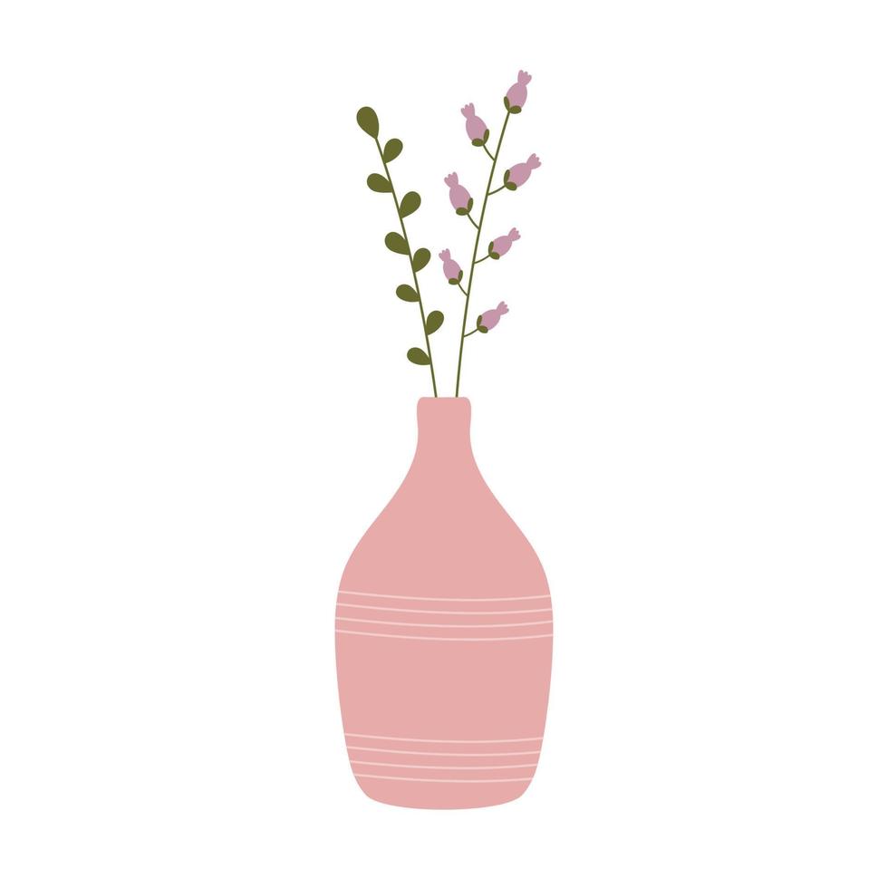 flores florecientes del jardín salvaje en florero de cerámica. decoración del hogar en estilo escandinavo simple. ilustración botánica. vector