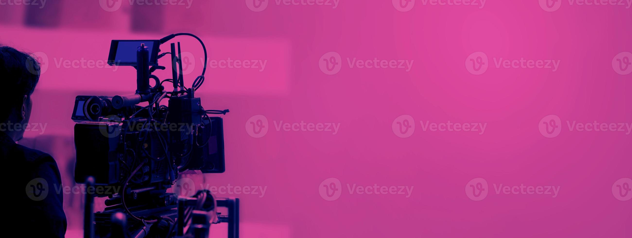 Recording video at studio. Camera records or filming for professional bloggers. photo