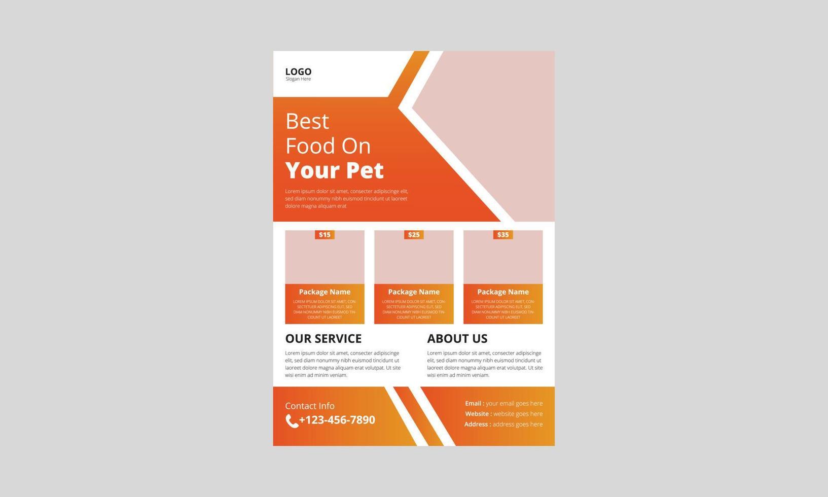 Animal Food flyer template design. Pet Care Flyer leaflet design. Best care for your pet poster, cover, a4 size, flyer design vector