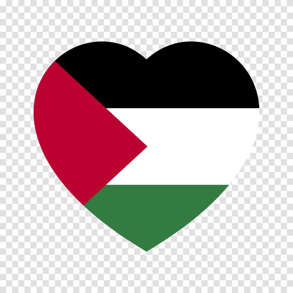 Flag of Palestine in heart shape. Palestine national symbol. Vector illustration