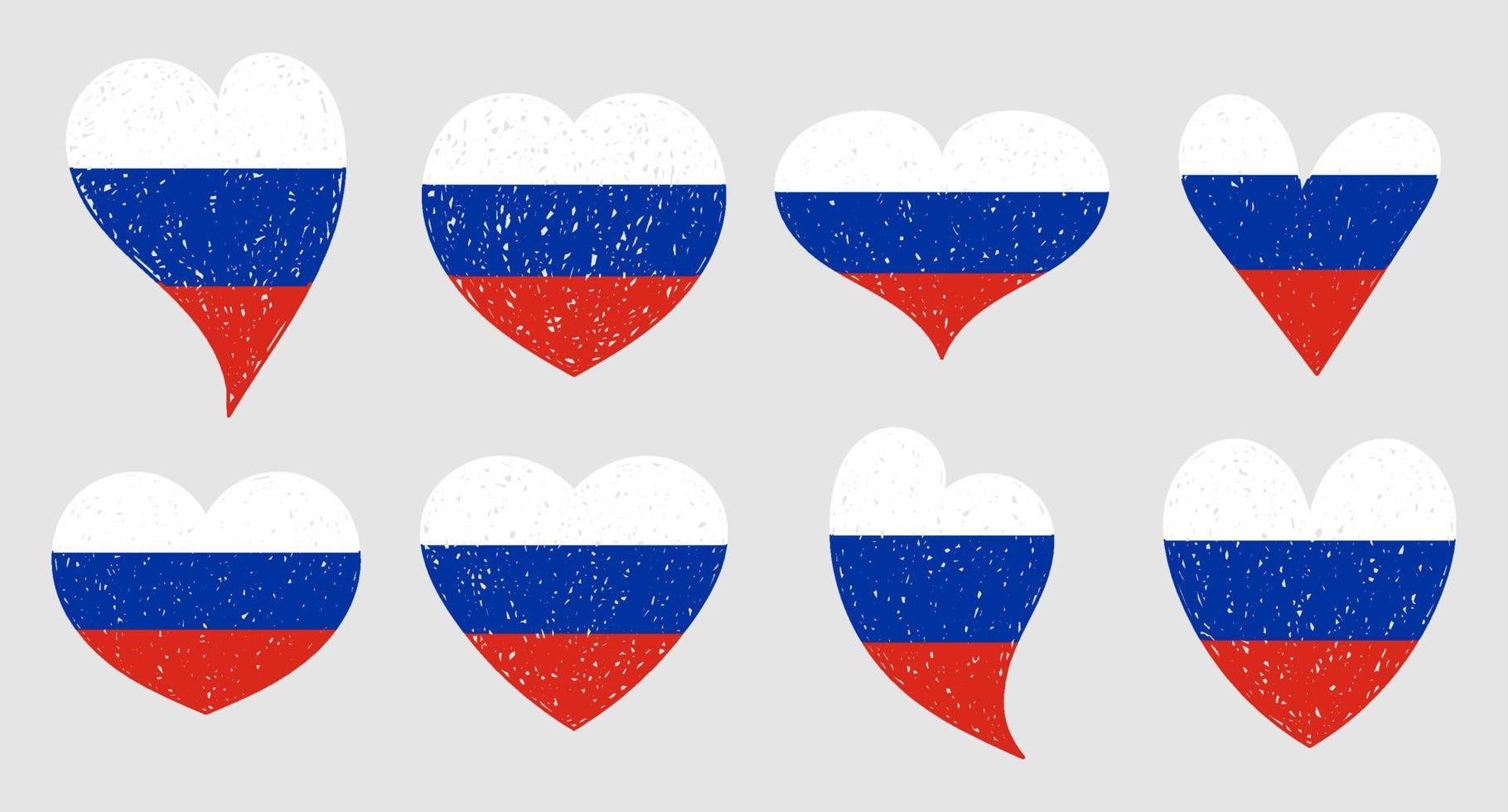 conjunto de icono de la bandera de rusia en forma de corazones. vector símbolo de Rusia, icono, botón