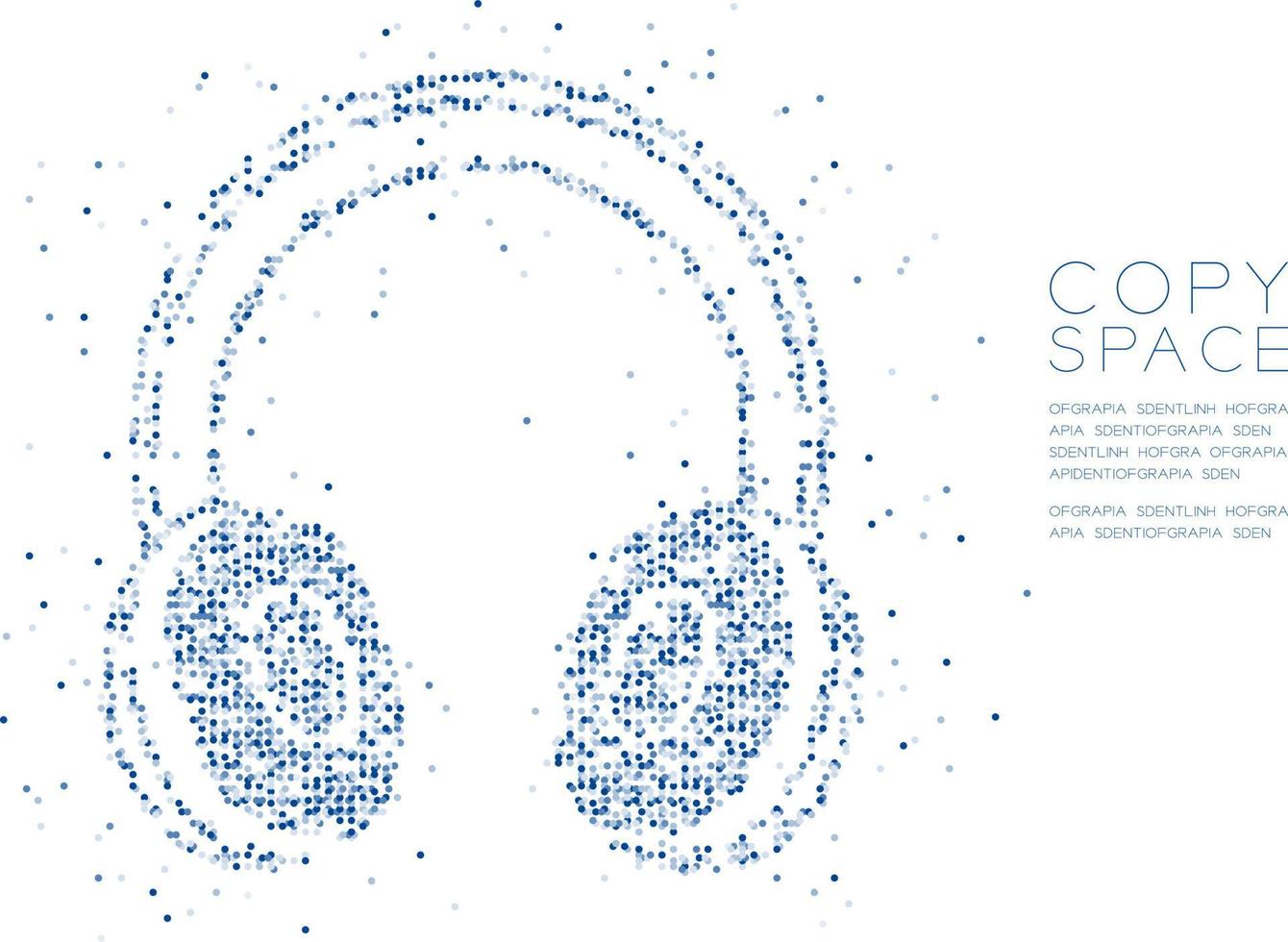 patrón de píxeles de puntos de círculo geométrico abstracto forma de auriculares inalámbricos, diseño de concepto de instrumento musical ilustración de color azul sobre fondo blanco con espacio de copia, pasos vectoriales 10 vector