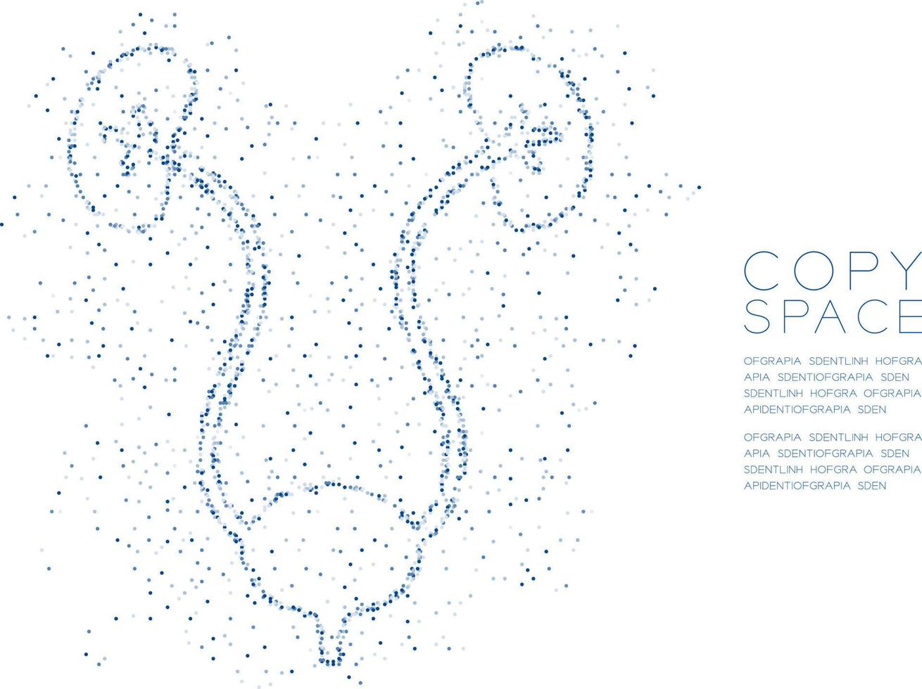 patrón de píxeles de punto de círculo geométrico abstracto de forma de riñón y vejiga, ilustración de color azul de diseño de concepto de órgano de ciencia médica aislado en fondo blanco con espacio de copia, vector eps 10