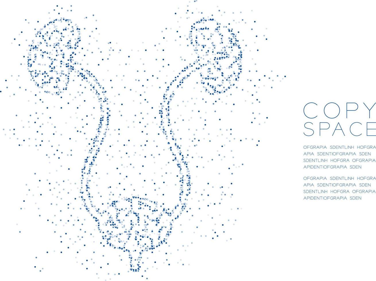 patrón de píxeles de punto de círculo geométrico abstracto de forma de riñón y vejiga, ilustración de color azul de diseño de concepto de órgano de ciencia médica aislado en fondo blanco con espacio de copia, vector eps 10