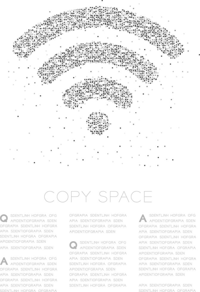 círculo geométrico abstracto punto pixel patrón wifi símbolo, internet conectar concepto diseño negro color ilustración sobre fondo blanco con espacio de copia, vector eps 10