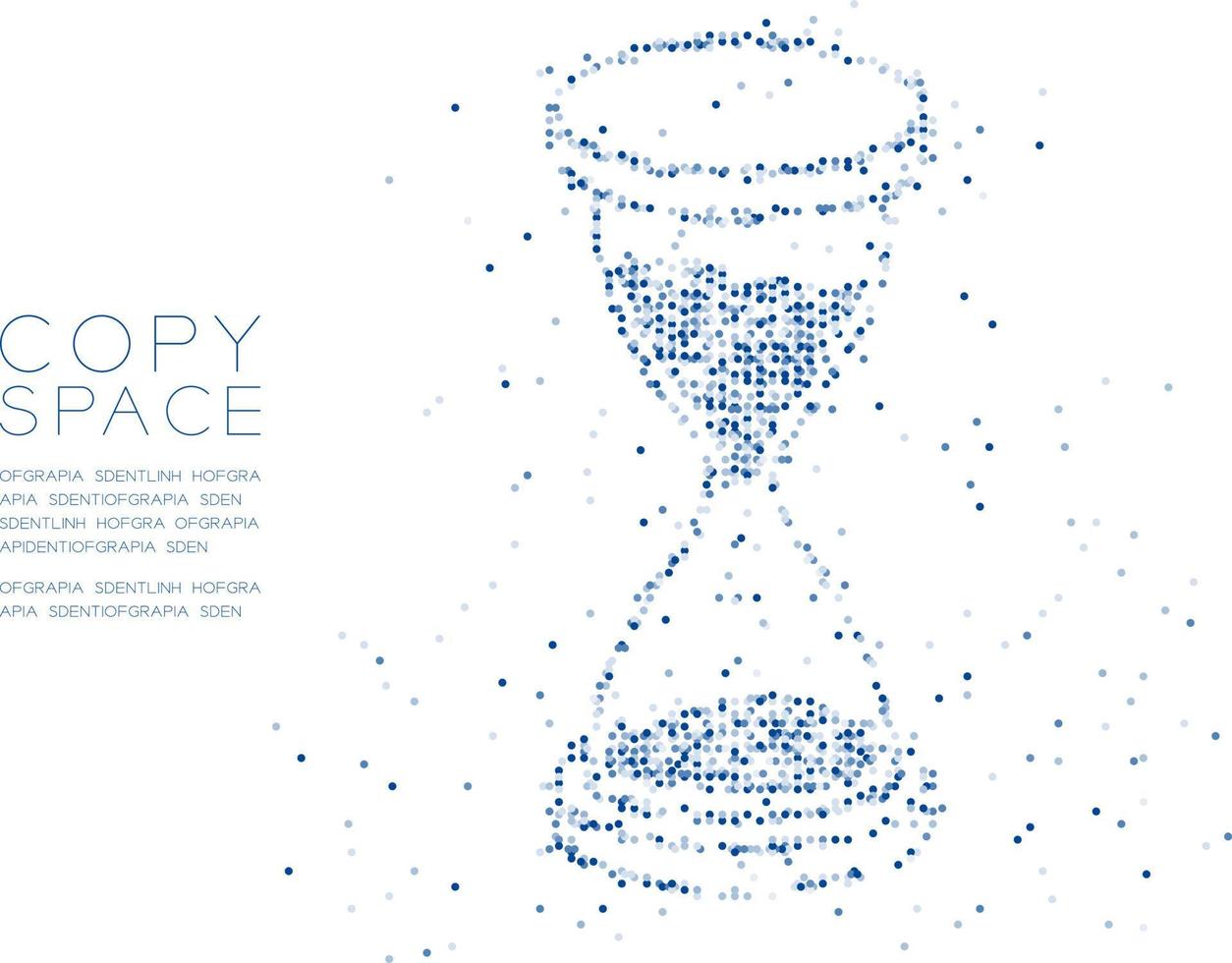 Abstract Geometric Circle dot molecule particle pattern Hourglass shape, VR technology time reminder concept design blue color illustration isolated on white background with copy space vector