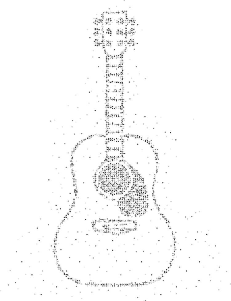 Abstract Geometric Circle dot pixel pattern Acoustic Guitar shape, music instrument concept design black color illustration on white background with copy space, vector eps 10