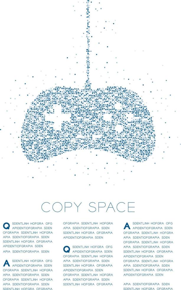 retro gamepad o joypad forma partícula círculo geométrico punto píxel patrón, esports juego controlador diseño azul color ilustración sobre fondo blanco con espacio de copia, vector eps 10