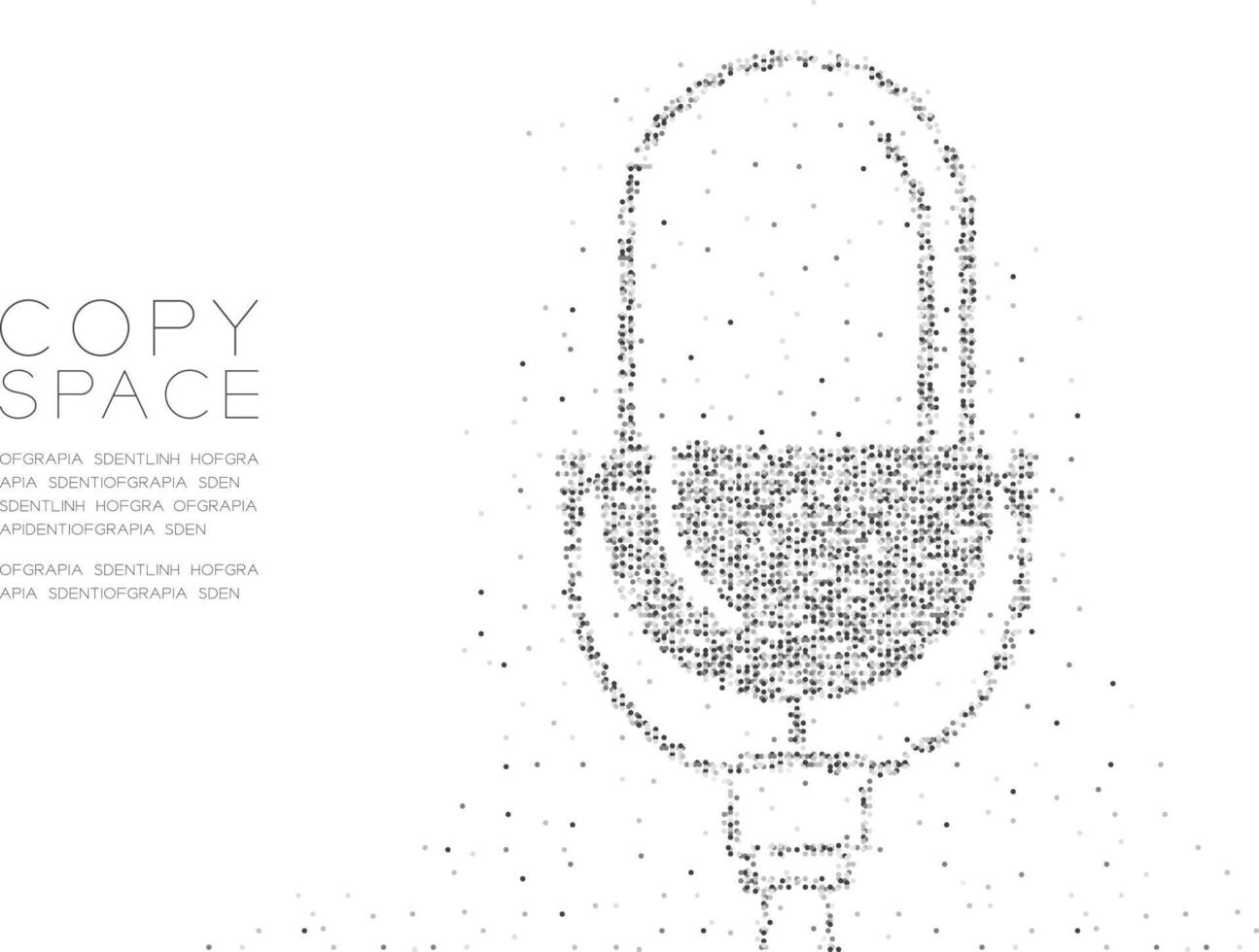 micrófono retro de patrón de píxeles de punto de círculo geométrico abstracto, diseño de concepto de equipo de música ilustración de color negro sobre fondo blanco con espacio de copia, pasos vectoriales 10 vector