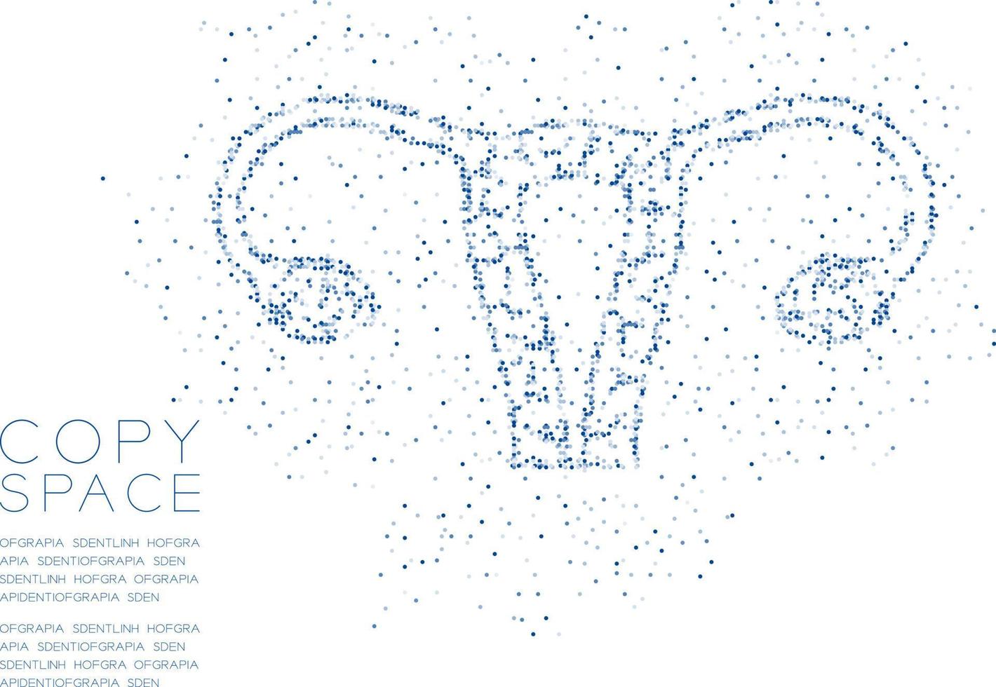 ovario y útero forma patrón de píxel de punto de círculo geométrico abstracto, diseño de concepto de órgano de ciencia médica ilustración de color azul aislado en fondo blanco con espacio de copia, vector eps 10