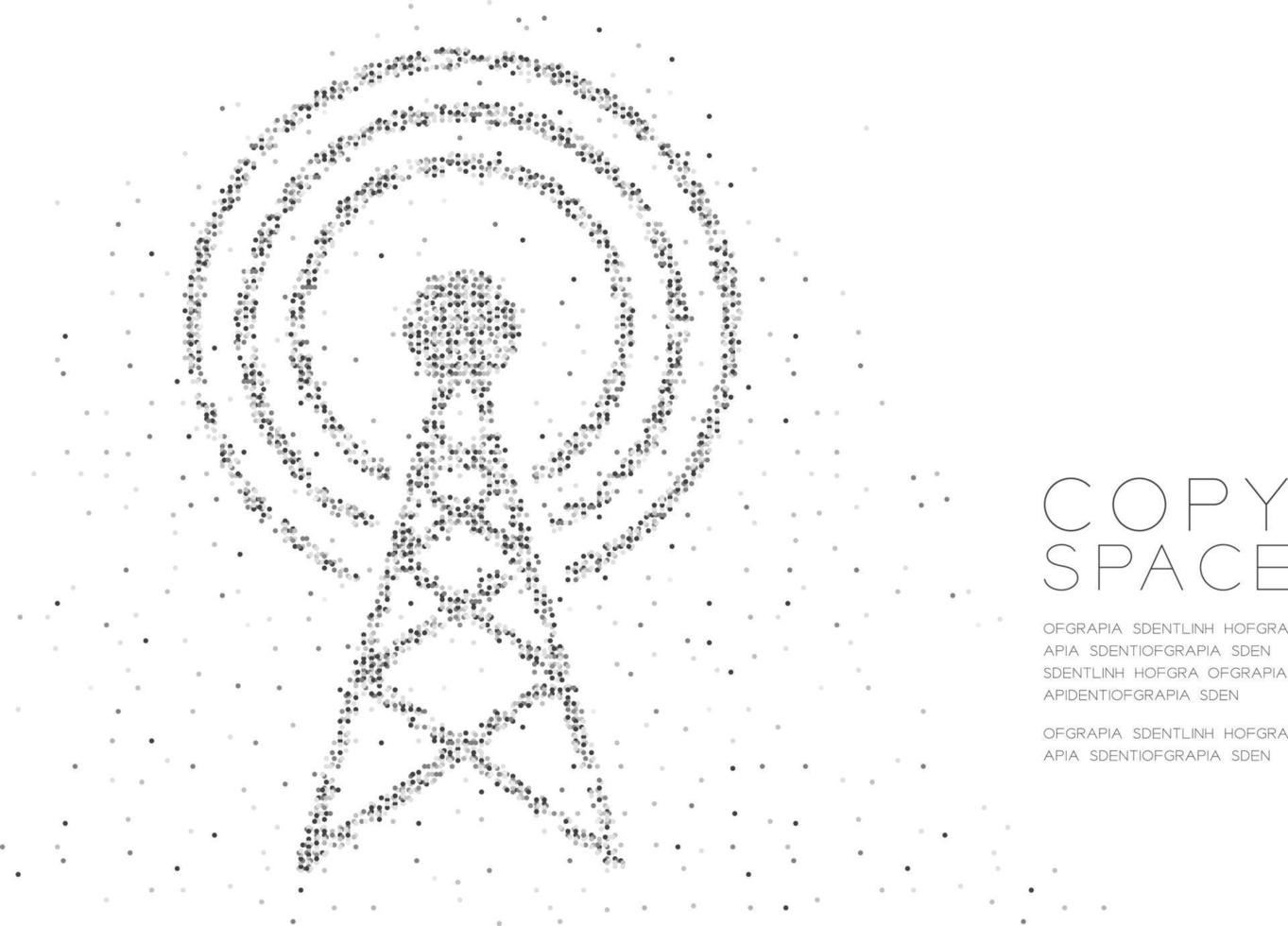 Abstract Geometric Circle dot molecule particle Antenna tower shape, VR technology wireless network communication design black color illustration isolated on white background with copy space vector