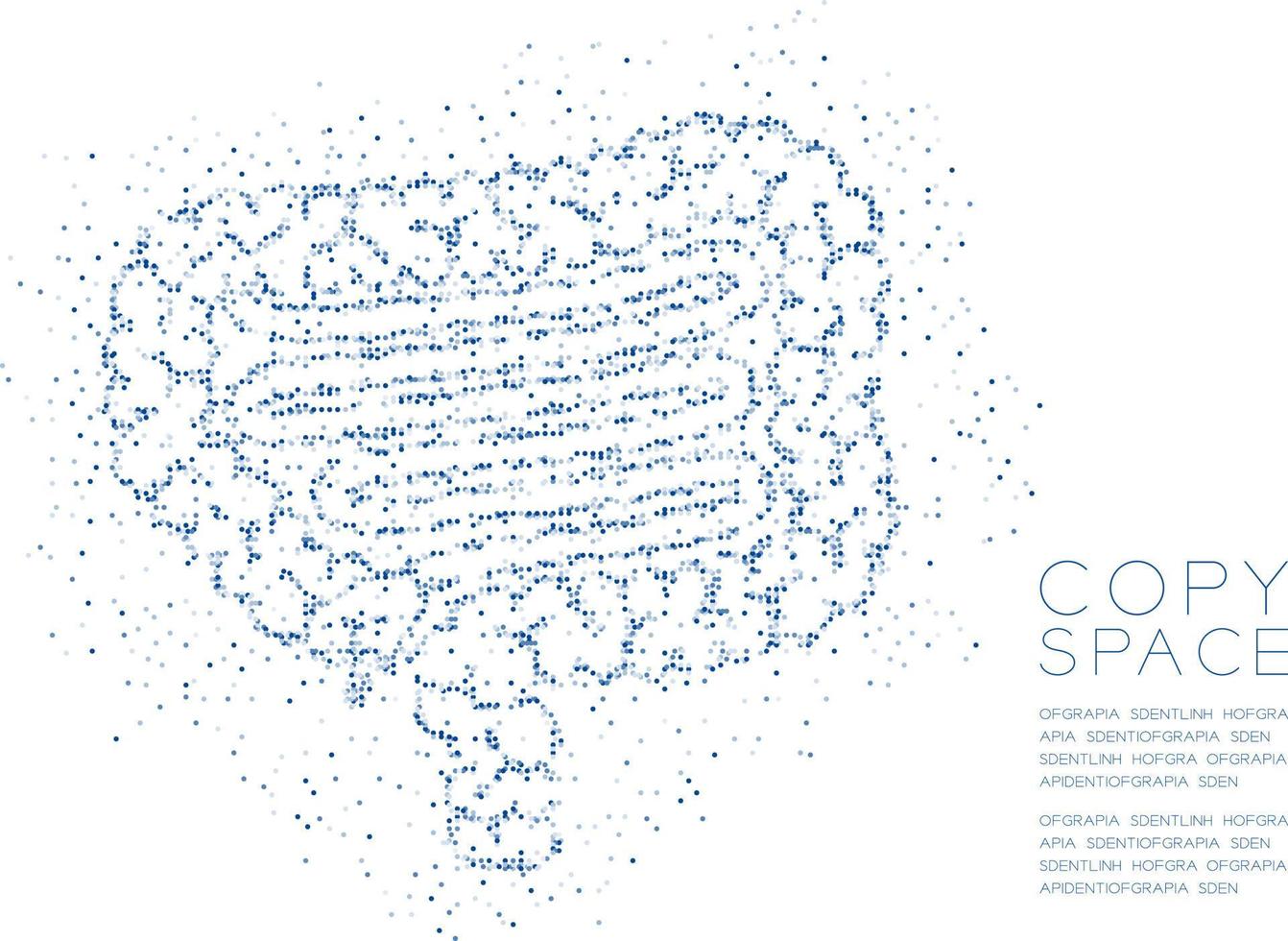 patrón de píxel de punto de círculo geométrico abstracto de forma intestinal, diseño de concepto de órgano de ciencia médica ilustración de color azul aislado en fondo blanco con espacio de copia, vector eps 10