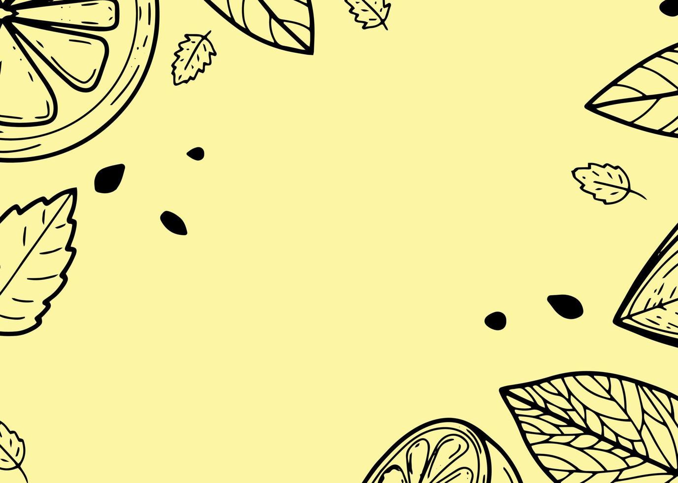 Beautiful background with lemons, flowers, leave. Hand-drawn vector illustration of fruits. Banner in the style of engraving. Vintage citrus and botanical design. For poster, prints, wallpaper, covers