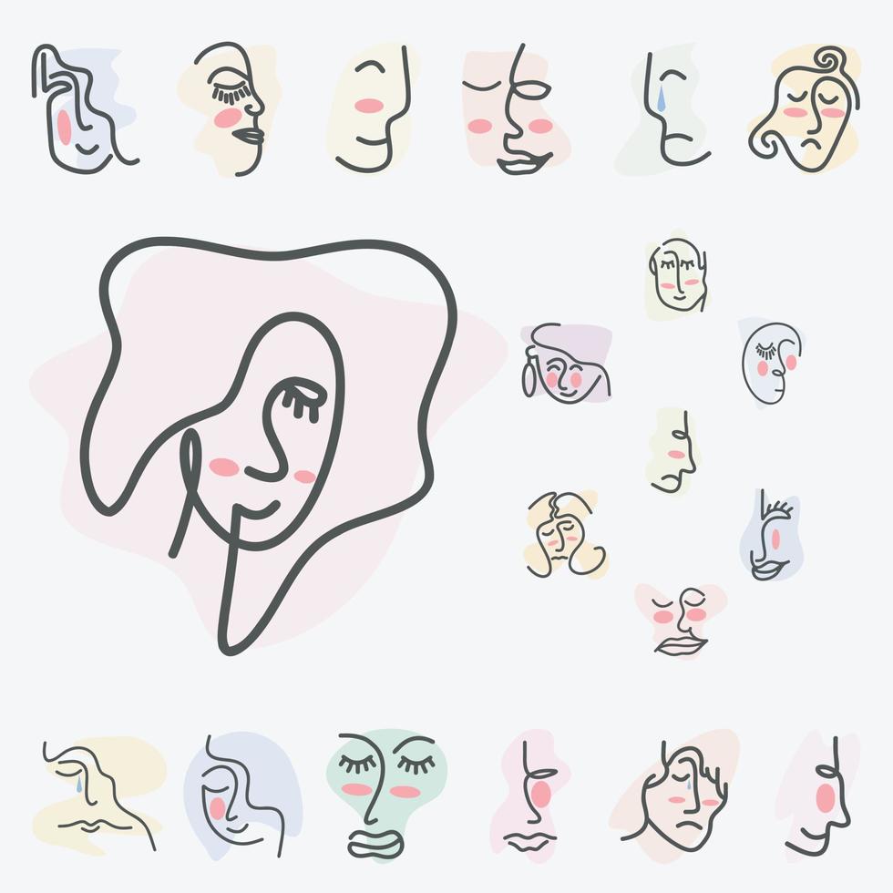 conjunto de símbolos de arte de línea de cara de mujer abstracta vector