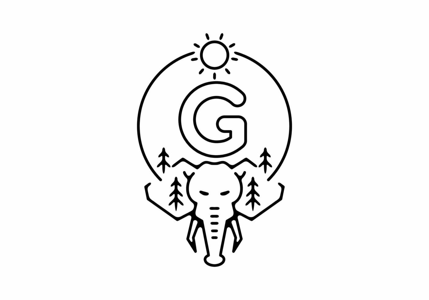 Black line art illustration of elephant head with G initial letter vector