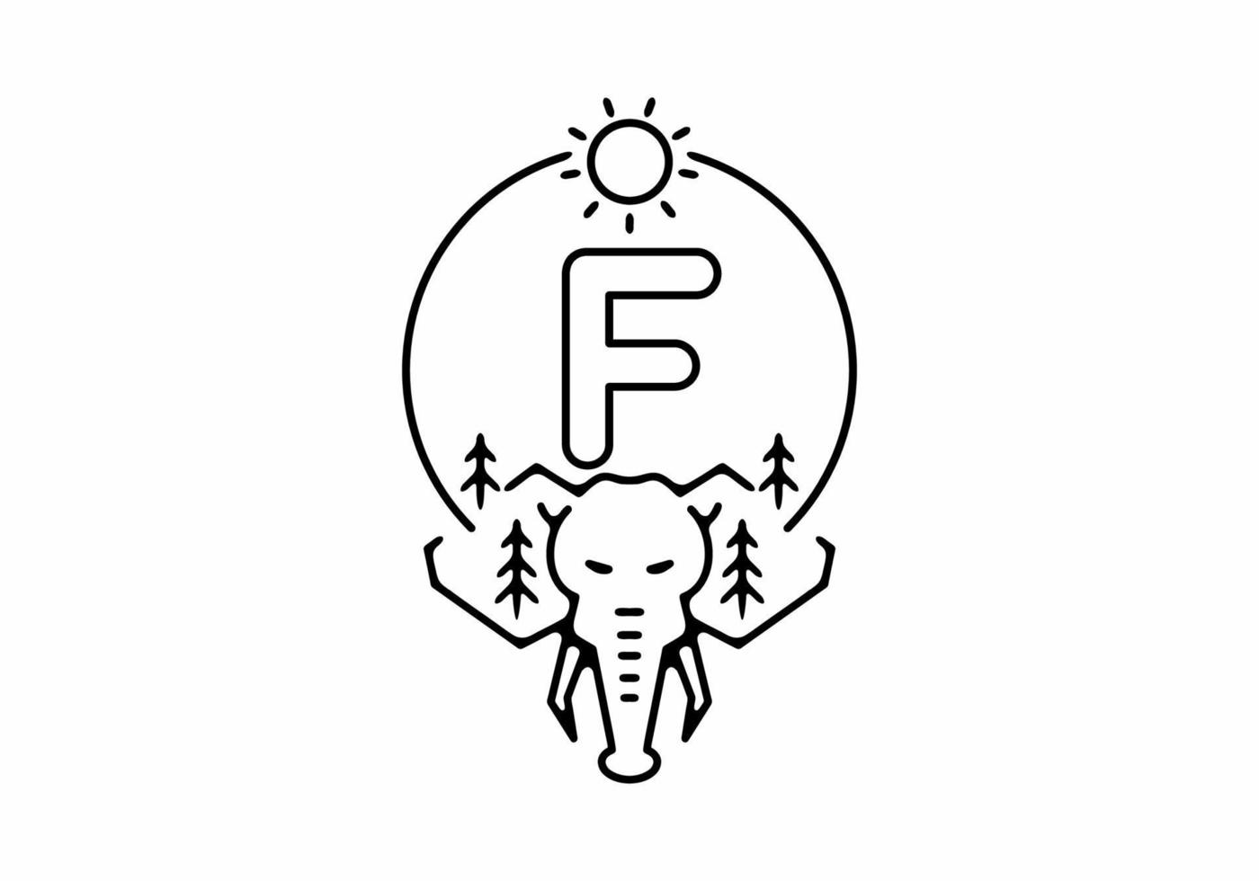 ilustración de arte de línea negra de cabeza de elefante con letra inicial f vector