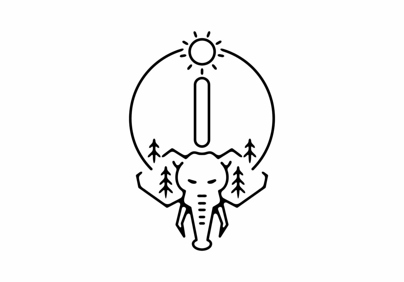 ilustración de arte de línea negra de cabeza de elefante con letra inicial i vector